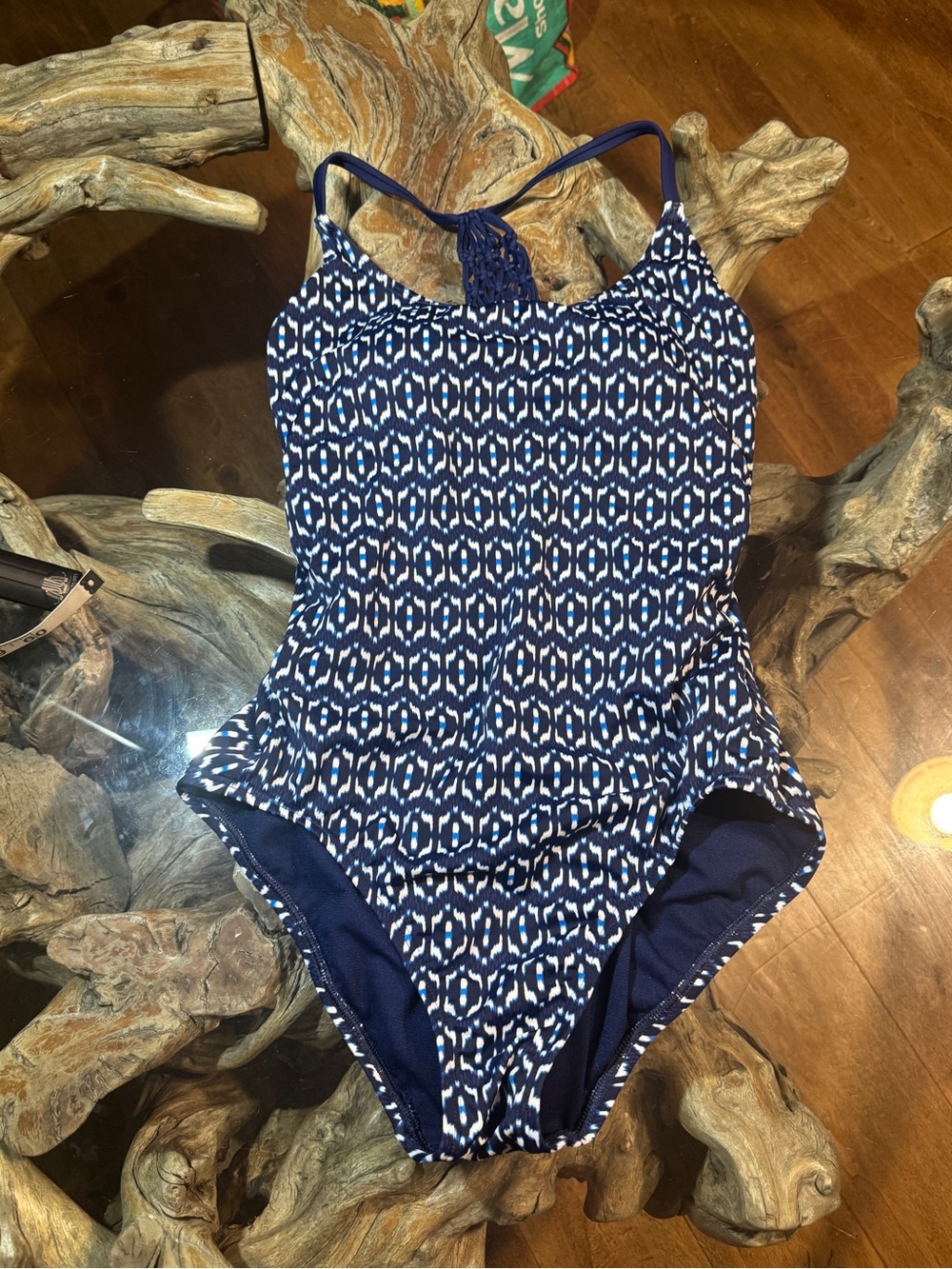 Geometrical Blue braided one piece bikini